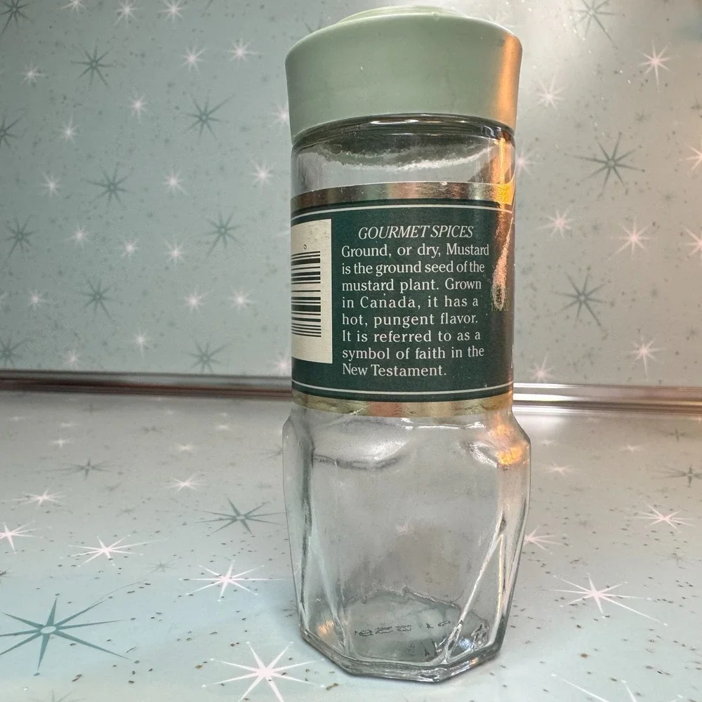 Vintage McCormick Ground Mustard Jar Green Label Glass Spice Bottle Cottagecore